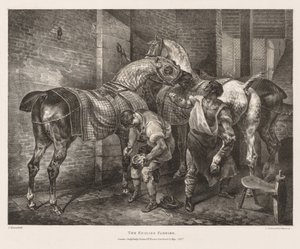 Vários assuntos extraídos de Life and on Stone: The English Farrier, 1821. de Theodore Gericault