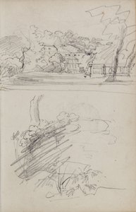 Vista de uma casa de campo e estudos de arbustos e folhagem de Theodore Gericault