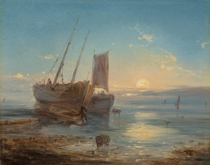 Barcos na praia na maré baixa