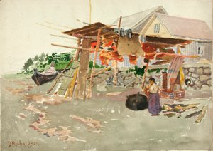Secagem de Salmão, Aldeia Indígena, Alasca, ca. 1880-1914.
