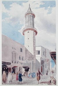 O Minarete da Mesquita da Rue de Chartres e Rue Bab-Azoun, Argel (aguarela sobre papel)