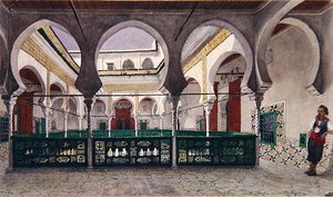 Vista de um pátio interior de uma casa em Argel, c.1830 (aguarela sobre papel)