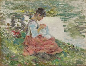Costura da menina pelo rio, c.1891