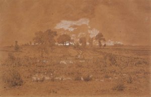 Paisagem da noite com um pântano de Theodore Rousseau