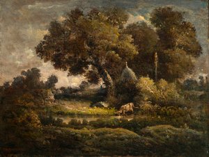 Paisagem com pilha de carvão de Theodore Rousseau