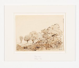 Paisagem com cabana sob árvores altas de Theodore Rousseau