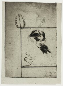 Cabeça de uma menina apoiando-se em sua mão de Theodore Roussel