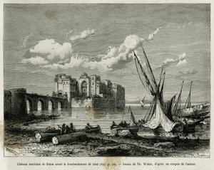 O castelo marítimo de Sidon antes do bombardeamento de 1840. Gravação de Th. Weber, para ilustrar a história La Syria d