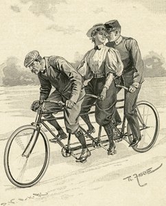 Bicicleta para três pessoas, designada por bicicleta tandem