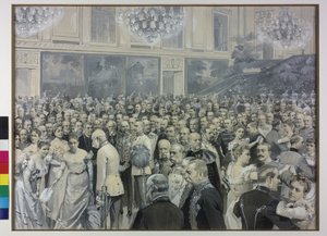 O imperador Francisco José saúda Francisca, condessa de Sternberg-Larisch, e Maria Theresia, condessa de Harrach Taxis