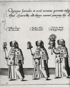 Arautos no cortejo fúnebre de Sir Philip Sidney no caminho para a Catedral de St. Pauls, 1587 de Theodore de Bry