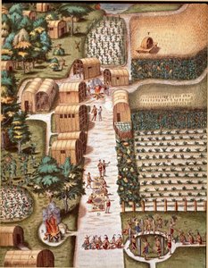 História da América: "The Garden of the City of Secota in Virginia" Gravura de "Admirante Narratio Americae" de Theodore de Bry (1528-1598) de Theodore de Bry