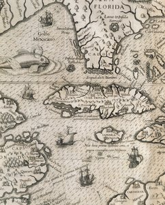 Ilha de Cuba, Flórida e Golfo do México, gravura de History of American Grand Voyages de Theodore de Bry