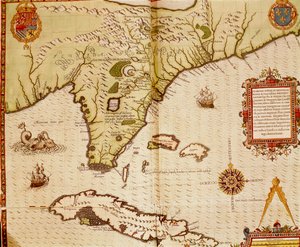 Mapa da Flórida e de Cuba por Theodore de Bry de Theodore de Bry