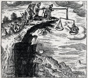 Método para extorquir uma confissão de um criminoso na América do Sul no momento da chegada dos espanhóis; de Theodore de Bry (1528-1598), "Travels". de Theodore de Bry