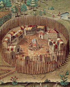 Aldeia fortificada nativa americana na Virgínia de Theodore de Bry