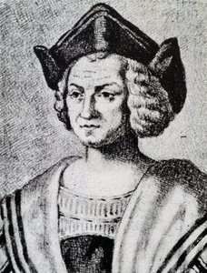 Retrato de Cristóvão Colombo (1451-1506), gravura de Theodore de Bry (1528-1598) de Theodore de Bry