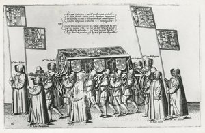 O cortejo fúnebre de Sir Philip Sidney no caminho para a Catedral de St. Pauls, 1587 de Theodore de Bry