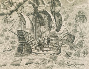Peixes Alados dos Mares das Índias, Ilustração da História Americana por Theodore de Bry de Theodore de Bry