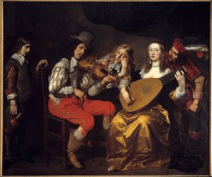 Um concerto em 1650 (Holanda). Pintura por Van Thulden (1606-1669) Ec. Flam.
