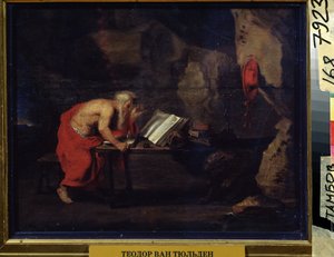 São Jerônimo (São Jerônimo). Peinture de Theodoor Van Thulden (1606-1669). Huile sur bois, 22,2 x 29,5 cm. arte flamand, arte barroca. Galeria Regional de Arte, Tambov (Russie).
