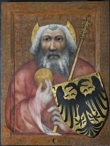 Carlos Magno - Carlos o Grande, Rei dos Francos - Teodórico de Praga (ativo ca 1360-1380). Tempera em painel de Theodoricus of Prague