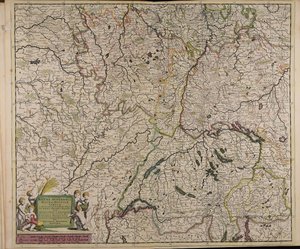 Accuratissima Rheni superioris Mosae et Mosellae tabula ac minores in eosdem in fluentes fluvii cum omnibus adherentibus regionibus sicut archiepiscopatus et electoratus Moguntini et Palatinatus Rheni Lotaringiae Helvetiae Alsatiae Sueviae et comitatus Bur de Theodorus Danckerts
