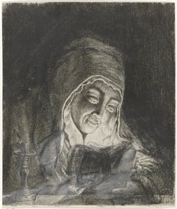 Mulher lendo à luz de velas