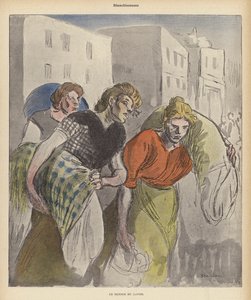 Lavadeiras que voltam da lavanderia (cor litho) de Theophile Alexandre (after) Steinlen