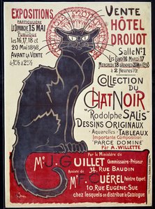 Cartaz publicitário anunciando a venda no Hotel Drouot em 1898 da colecção Cat Noir e obras de Rodolphe Salis, Ilustração de Theophile Alexandre Steinlen (1859-1923) de Théophile Alexandre Steinlen