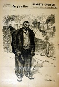 Desenho de um pobre trabalhador de fábrica contra uma paisagem industrial, por Alexandre Steinlen (1859-1923), pintor e gravador francês nascido na Suíça Art Nouveau de Théophile Alexandre Steinlen