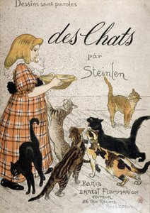 Garota trazendo uma tigela de leite para gatos - capa "Cats" de Steinlen, n.d. 19. de Théophile Alexandre Steinlen