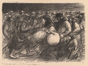 Sketches de guerre: Les deux cortèges - "Ayez pas peur - on les a - et bien!" (Esboços de guerra: As duas procissões) de Théophile Alexandre Steinlen