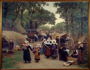 A chegada às Famílias do Perdão de Fouesnant Breton em traje tradicional. Pintura de Theophile Deyrolle (1844-1923) 1892 Brest, Museu de Belas Artes