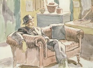 Walter Sickert sentado em um sofá, c.1927 (giz preto e aquarela sobre papel)