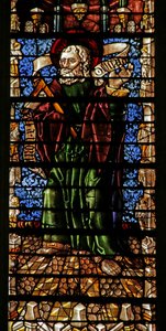 Janela retratando o apóstolo St Thomas com Creed scroll (vitral) de Thiebaut de Lixheim