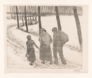 Homem e mulher com duas crianças caminham ao longo de uma estrada de campo
Geradores de Pauvres de Théo van Rysselberghe