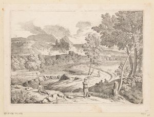 Paisagem arcadiana com figuras ao longo de um caminho ao longo de um riacho
Suite de Paysages (título da série)