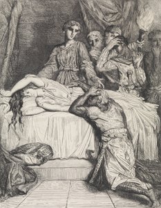 Oh! Oh! Oh!: placa 14 do Ato 5 de Otelo, Cena 2, gravada em 1844, r..., gravada em 1844, reimpressa em 1900. de Théodore Chassériau