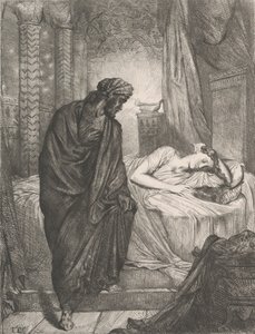 No entanto, ela deve morrer: placa 11 do Ato 5 de Otelo, Cena 2, gravada em 1844, reimpressa em 1900. de Théodore Chassériau