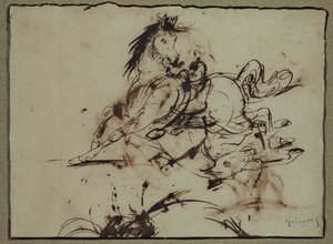 Atribuída a Théodore Géricault - Cavalo assustado, entre o final do século XVIII e o início do século XIX de Theodore Gericault