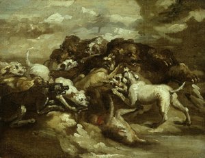 Alemão: Cães a lutar contra ursos de Theodore Gericault