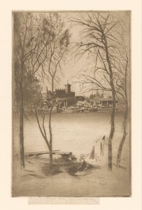 Vista de um rio com porto e indústria Laburnums e Battersea de Théodore Roussel (signed by artist)