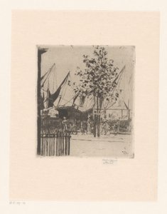 Vista de rua com figuras em um porto A esquina da Luna Street, Chelsea Embankment de Théodore Roussel (signed by artist)
