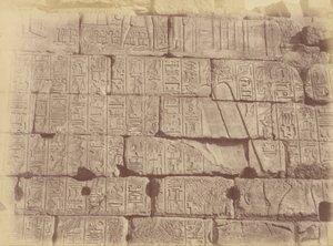 Close-up de inscrições e esculturas hieroglíficas (Lista das Nações Derrotadas), Karnak de Théodule Devéria
