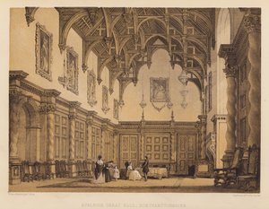 Burleigh Great Hall, Northamptonshire (água-tinta) de Thomas (after) Allom