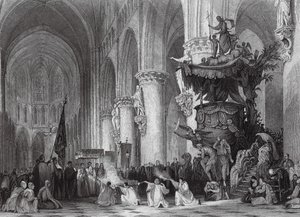 Catedral de São Gudule, com o célebre púlpito esculpido, Bruxelas (gravura) de Thomas (after) Allom