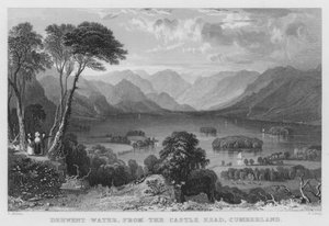 Derwent Water, from the Castle Head, Cumberland (gravura) de Thomas (after) Allom