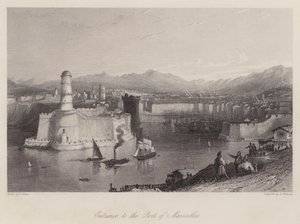Entrada do Porto de Marselha (gravura) de Thomas (after) Allom