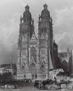 Exterior da Catedral de Saint Gatien, Tours (gravura) de Thomas (after) Allom